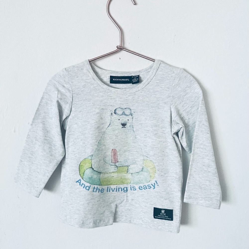 RockYourBaby long sleeve the living is easy T-shirt size 6-12M off white